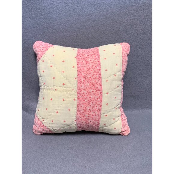 Handmade Pink & White Patchwork Quilted Pillow - Picture 8 of 10